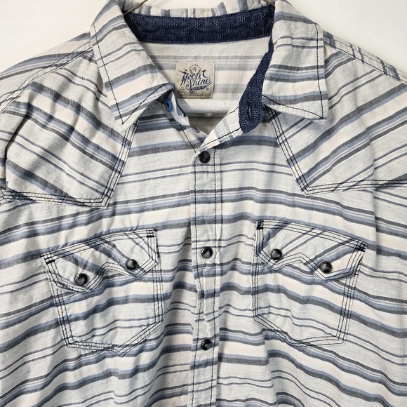MOONSHINE SPIRIT Striped Western Pearl Snap Shirt Blue White Men’s Large - Picture 8 of 8